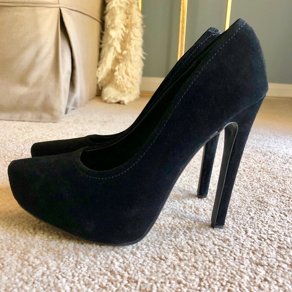 KELSI DAGGER Black Suede Platform Stiletto Heels - Picture 2 of 8